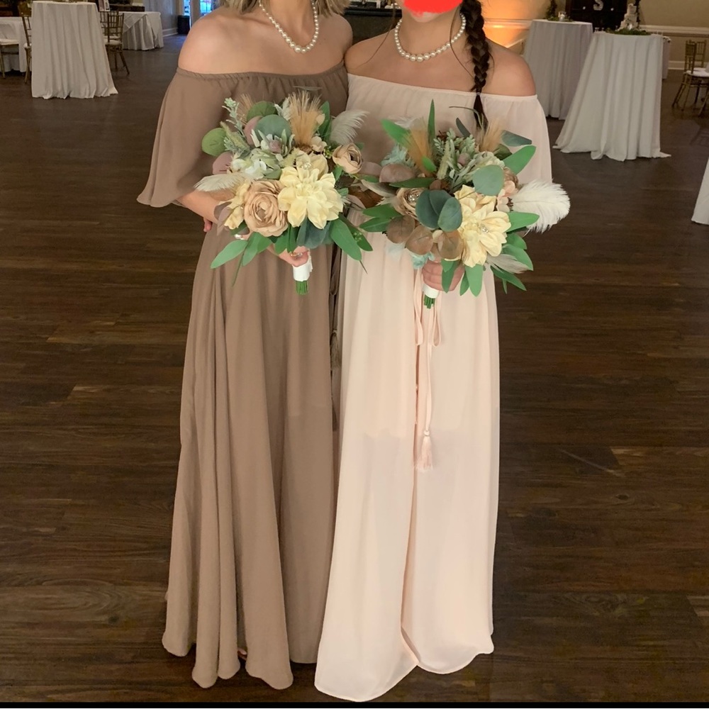 Bridesmaid dresses blush and mocha in color